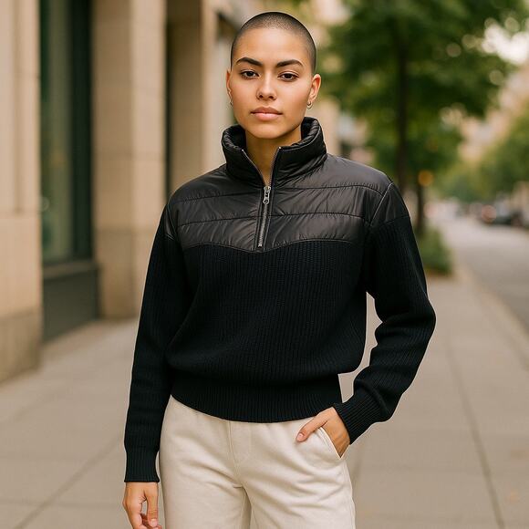 Varley Jackets & Blazers - Varley Mixed Media Long Sleeve Sweater Quarter Zip Pullover Sz M